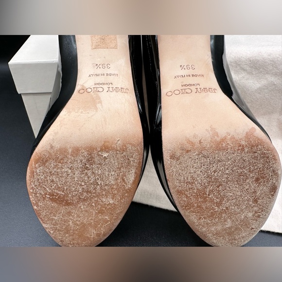 Jimmy Choo Classic Heels!! Luna Black Patent Leather Peep Toe 👠 - Picture 8 of 12